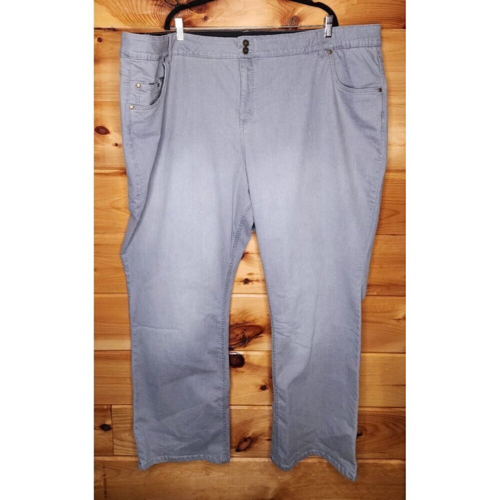 Woman Within Plus Size 36W Tall Gray 5 Pocket Jeans Elastic Wait Band
